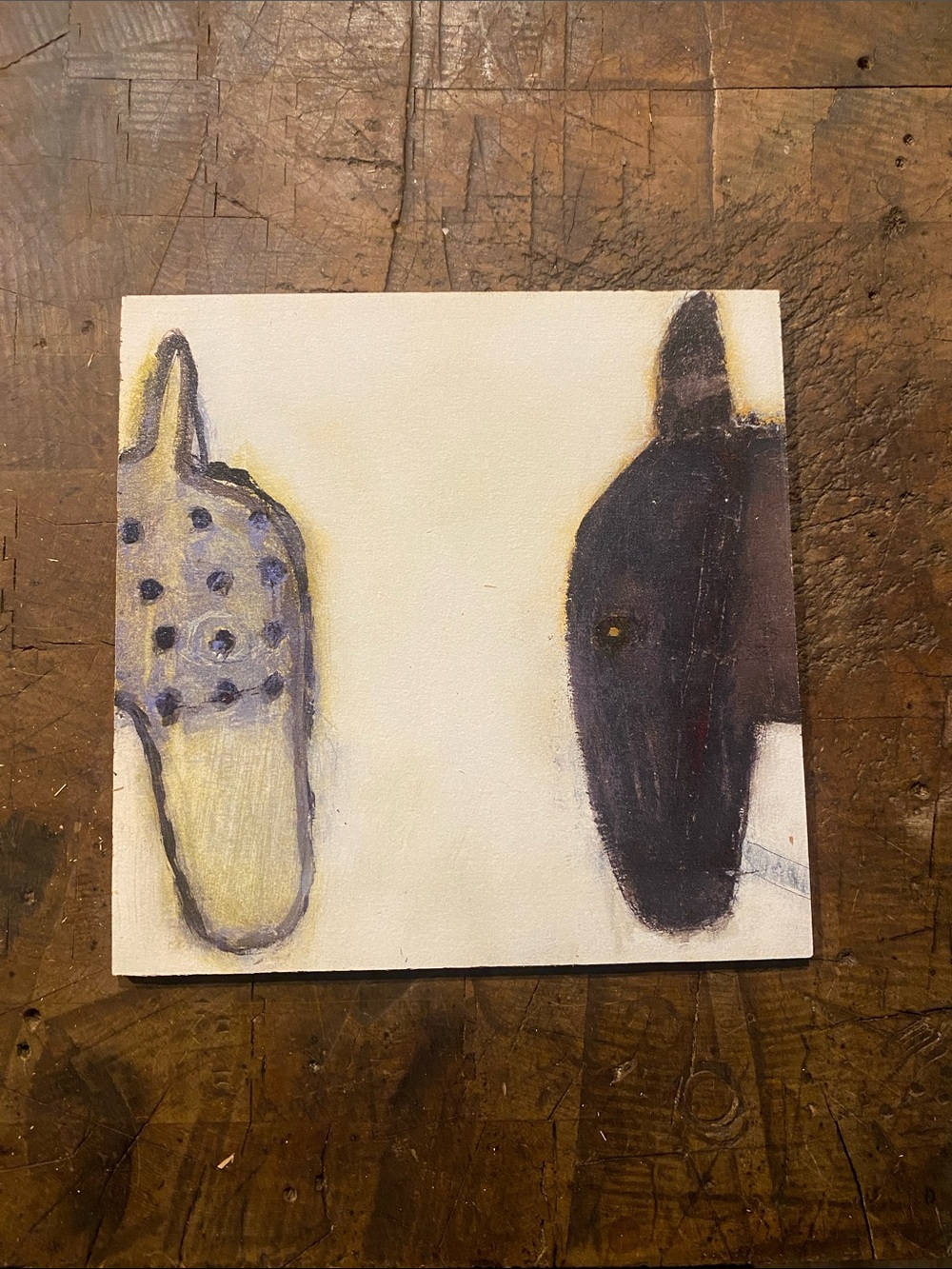 Sugarboo & Co. Abstract Dual-Head Horse Art in Cream, Black and Yellow